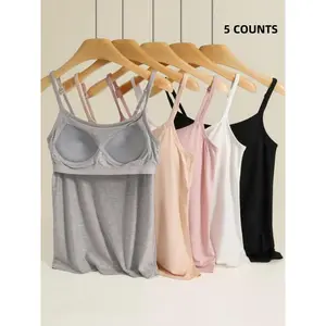 Women's Solid Adjustable Strap Padded Cami Top, Casual Comfy Breathable Camisole, Ladies Top for All Seasons