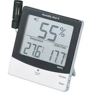 445815 Hygro-Thermometer Humidity Alert with Dew Point - Digital Humidity  with Programmable Alarms, Max/Min Memory, and Calibration for , Greenhouse, Lab, and Office