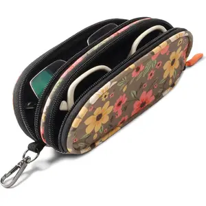 Double Eyeglasses Case Soft Portable Zipper Sunglasses Pouch with Keychain Clip for Men Women