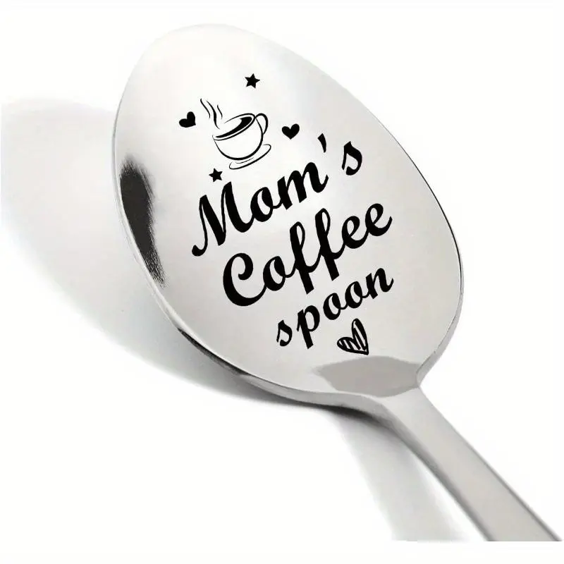 Coffee Engraved Spoon, Stainless Steel Cutlery Tableware Spoon, Teaspoon, Coffee Spoons for Mom, Coffee Lover Gift, Gift for Mom, Birthday Gift, Mother's Day Gift, Kitchenware