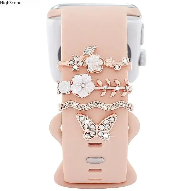 Crystal Rhinestone Flower & Butterfly Decorative Charms - Personalized Accessories for Silicone Watch Bands, Universal Ornament Rings for Smart Watches