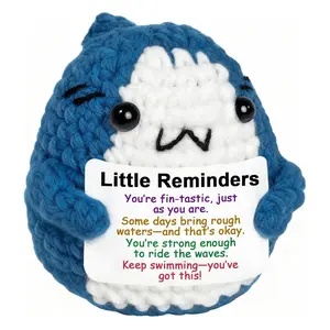 Handmade Crochet Positive Shark Plush Toy, Creative Holiday Birthday Gift, Emotional Encouragement Support Decorative Figurine