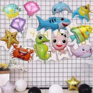 12 Pcs Sea Animal Balloon Kit Fish Dolphin Hippocampus Crab Scallops Foil Balloons for Ocean Pool Birthday Party Decorations Beauty & Personal Care