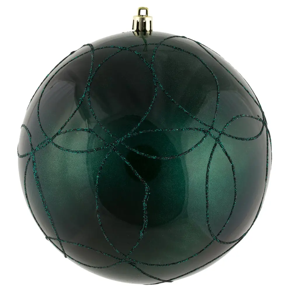 212 MAIN 6 in. Plastic Holiday Candy Hanging Ornaments, Sea Blue with Circle Glitter Design - 3 Per Bag, Home Decor Dangling Balls Hanging Ornaments, Hanging Ornament