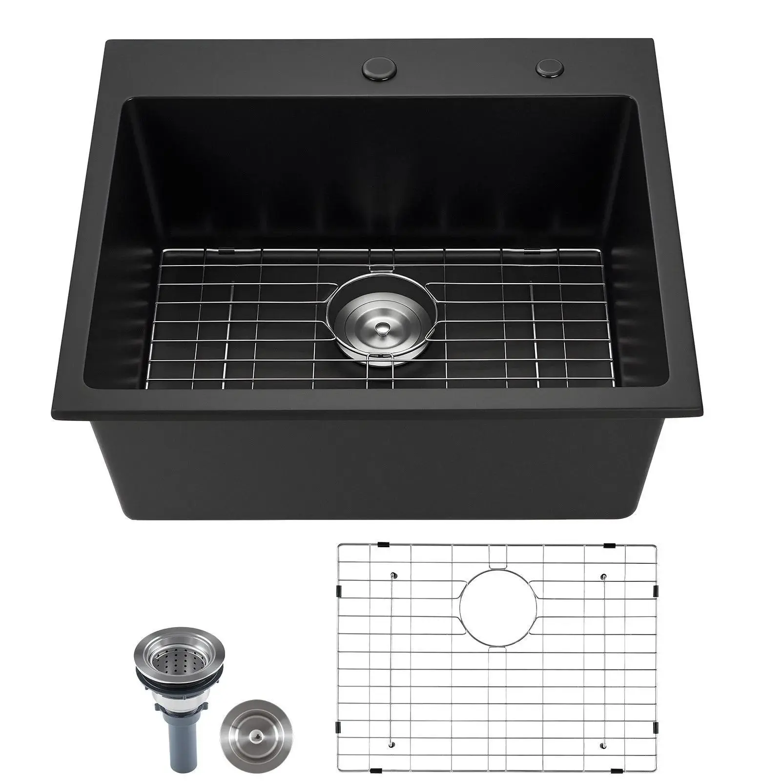 【Backtoschool】VEVOR 25 inch Kitchen Sink Workstation,  Top Mount Granite Sinks, Drop-In Single Bowl Farmhouse Basin with Multiple Accessories, Household Dishwasher Sinks for RV, Prep Kitchen, and Bar (Black)
