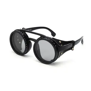 OUANGANC Adjustable Tint Sunglasses,Polarized Retro Round Steampunk 1-9 Gears ND Filter Lenses Sunglasses with leather side shields , All Season Hiking Cycling Fishing Driving Skiing tiktokshopspringglowup
