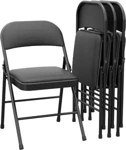 4 Pack Folding Chairs with Padded Cushions, Padded Foldable Chair Set for 4 Hold Up to 350 Pounds, Portable Black Folding Chair Suitable for Dining Room, Home Office, Indoor & Outdoor Events,Black