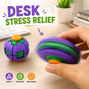3D Printed Press & Spin Fidget Ball, Indoor Leisure Stress Relief Spinner Toy, Push Button Transforming Sensory Desk Toy for Kids & Adults