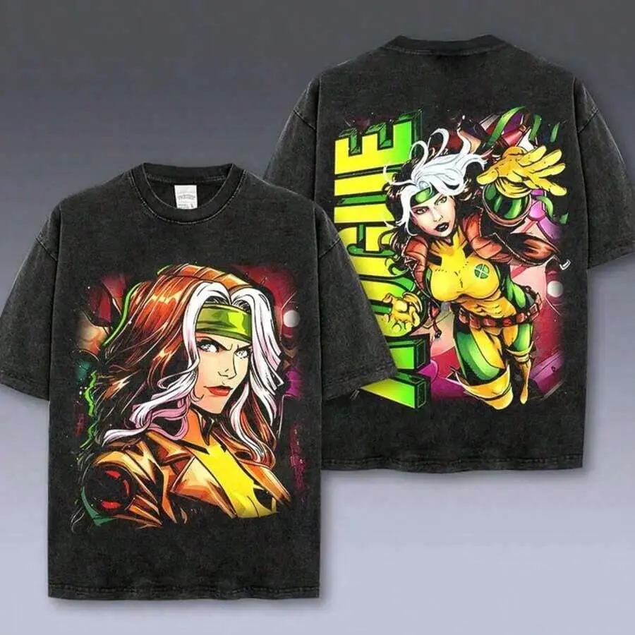 Mens Clothes;Summer TopsRogue Xmen MCU Comic Double Printed Oversize Lightweight Acid Washed Tee, Character Comics TV Series Graphic Design Unisex Top Cotton Streetwear T-Shirt Clothes Menswearsummer OutfitsMen Plus Size Sports Tees & Tanks BTG5