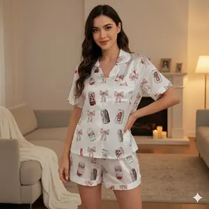 PJM SHORT Diet Coke Pajamas, Matching Holiday Pajamas, Gift for Diet Coke Lover, Dr. Pepper, Coquette Drinks Satin Pajama Set, Coquette Diet Pepper