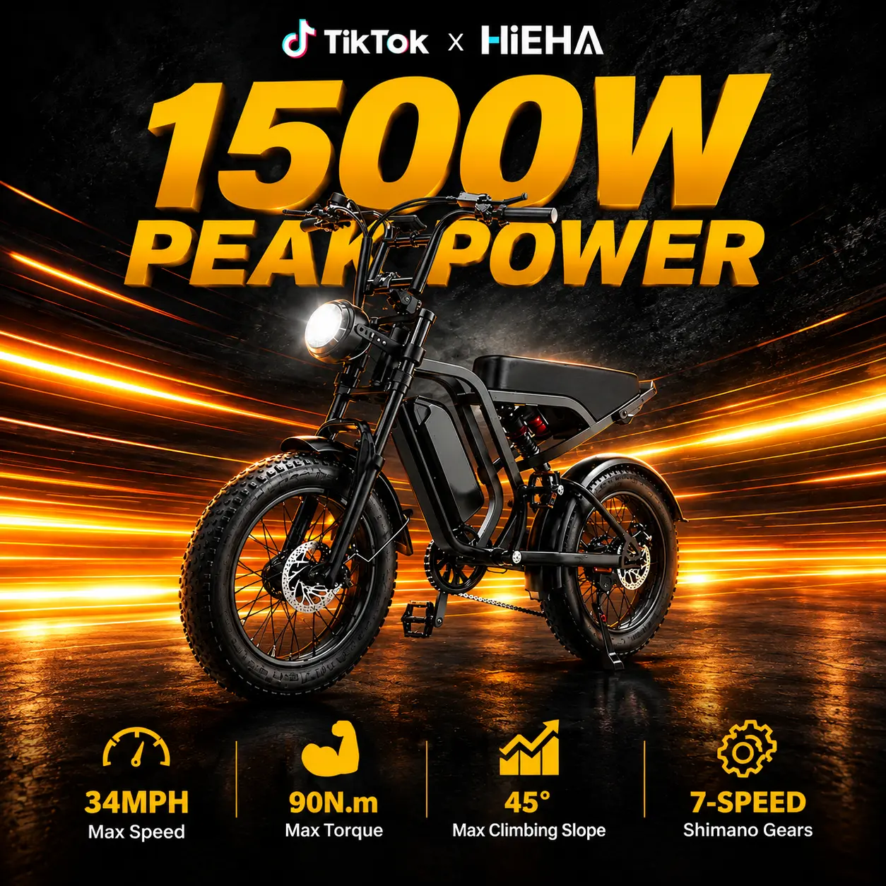 【Hieha】Upgraded Version 1500W Electric Bike for Adults ,lFullSuspensionTop Speed 30+MPHRange 40+ Miles | 48V 15AhRemovableBatterylLED Headlights 20-InchAll-Terrain Fat Tires lUL2849Certified ebike