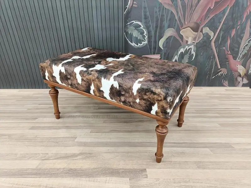 Cowhide Pattern Bench - Purse, Blanket, Furry, Coffee, Ottoman, Vanity, Footstool, BENCH COW