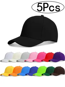 5Pcs-Men's Baseball Cap Hard Top Adjustable Snapback Cap, Versatile Stylish Sun Hat for All Seasons, Sporty Loose-Fitting Cap for UV Protection, Summer Hat