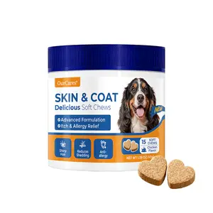 OurCares Newly Upgraded Soft Chewable Pet Healthcare Dietary Supplement Tablets - Chicken Flavor, 15 Count, with Colostrum, Salmon Oil, Turmeric, Vitamin E, Probiotics for Immunity & Healthy Fur petri vium coat health dog prebiotics