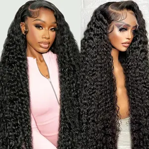 Water Wave 13x6 Lace Front Wigs Human Hair Pre Plucked 180% Density HD Transparent Water Wave Lace Frontal Wigs Human Hair for Women Curly Lace Front Wigs Natural Color