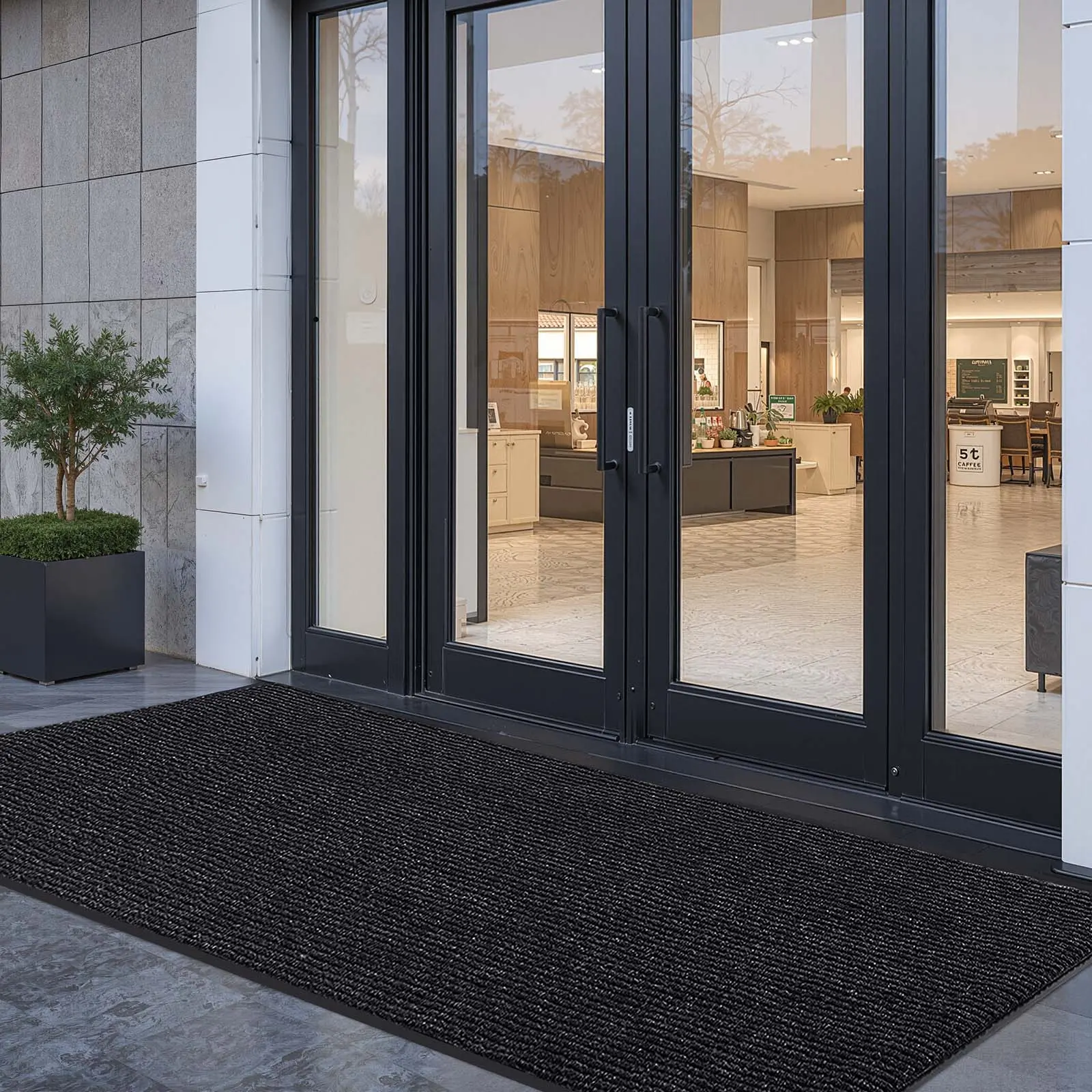 【SummerFinds】VEVOR Front Door Mat, 10x3 ft Commercial Use Rug with 3D Texture & Striped Grooves, Industrial Look PVC-Backed Industrial Carpet, Heavy-Duty Washable Indoor/Outdoor Entry Mat for Hallway, Garage, Antislip Area Rugs, Dirt-Trapping Area Rugs