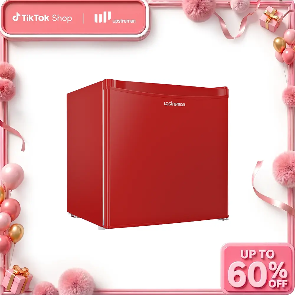 Upstreman mini fridges 1.7 Cu Ft with Freezer FR17 Adjustable Thermostat Energy Saving Low Noise Single Door Compact Refrigerator for Dorm Office Can Bedroom red fridge mini  brands Small pantry drink fridge skincare fridge Portable