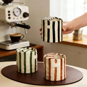 Ins Style Striped Ceramic Mug, High-Quality Glazed Ceramic Coffee Cup for Milk, Drinks & Daily Beverages, Aesthetic Home & Office Drinkware porcelain