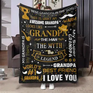 Grandpa Letter Print Soft Blanket, 1 Count Letter To Grandpa Air Conditioning Throw Blanket, Cool Bedroom Bedding Blankets for Home Office Travel, Gift for Grandpa, Soft Warming Blanket