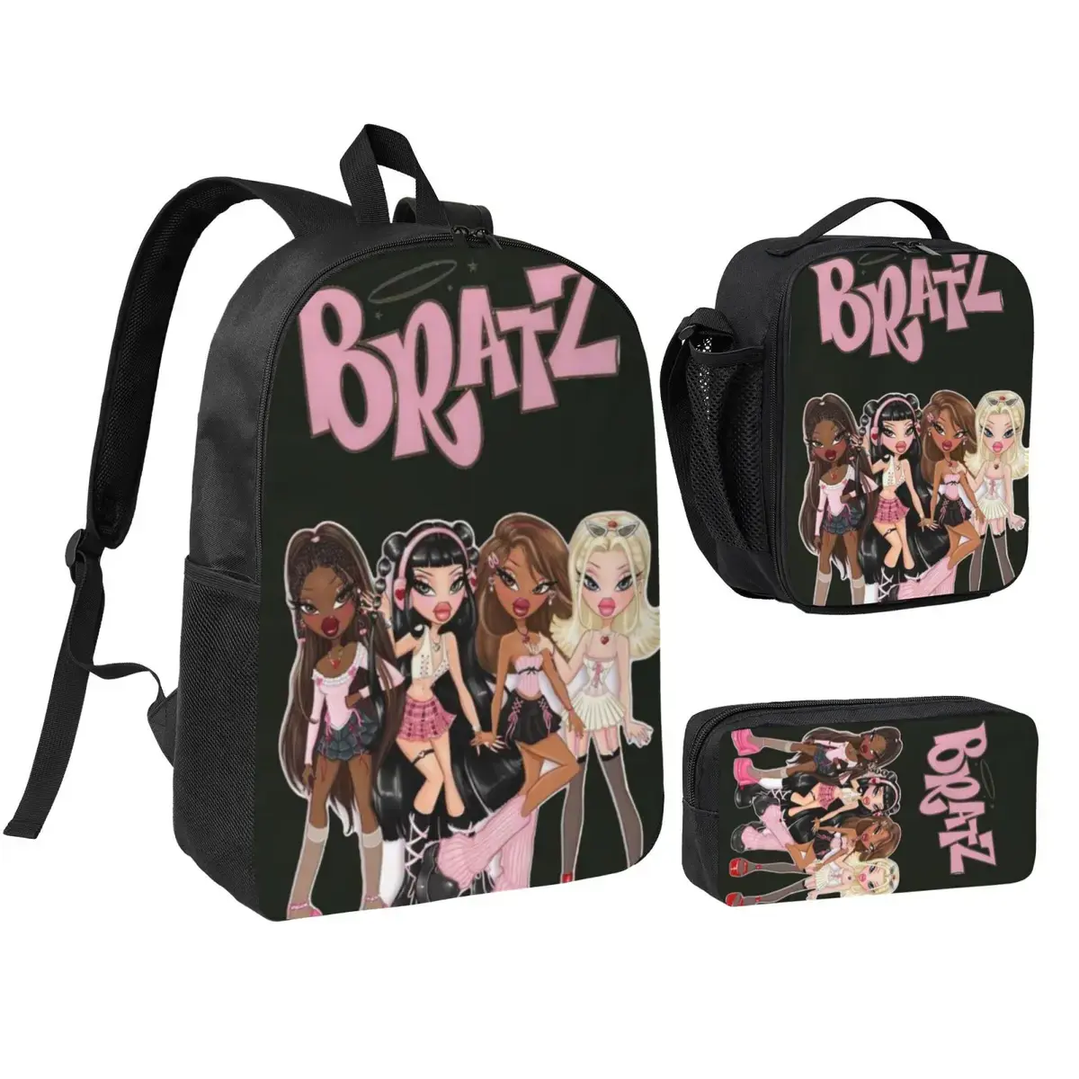 bratz Lightweight Backpack Set With Lunchbox And Pen Pouch Dolls's Daypack A Great Backpack For Traveling 17inch Rucksack Fashion lunchbag