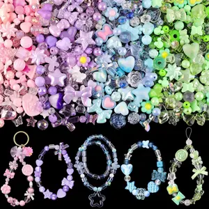 210-270PCS TINKRSTUFF Assorted Acrylic Beads for Bracelet Making, Cute Beads for Jewelry Making Flower Bow Butterfly Candy GummyBear Aesthetic Bracelet Charms, DIY Necklace Keychain Phone Charm