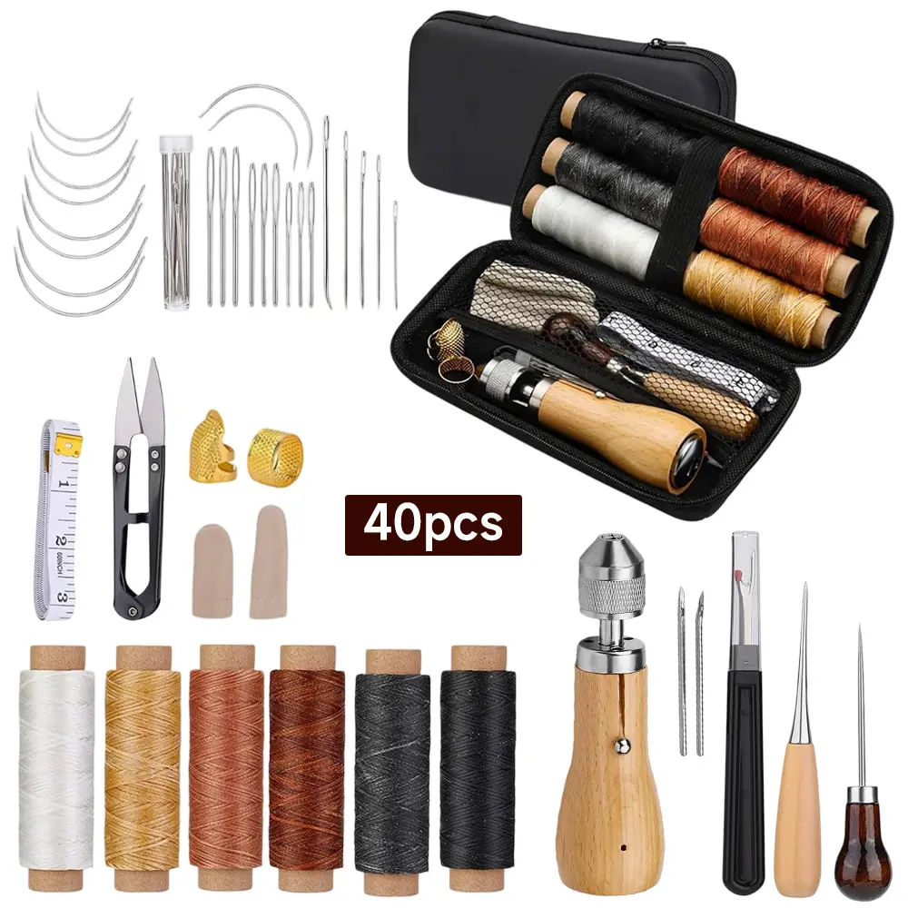 40 Pieces Heavy Duty Sewing Tool Kit, Needle and Thread Kit Sewing Awl Seam Ripper for Car Seats Carpets Shoes Backpacks DIY Crafting