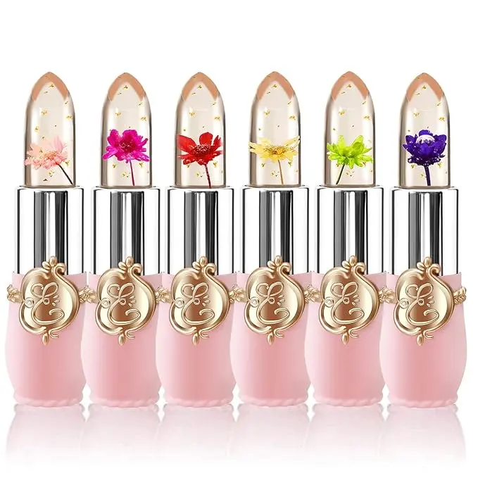 6 Pcs/Set Summer Flower Jelly Lipstick, Trending Products, Temperature Changing Moisturizer Flower Lip Stick, Long Lasting Lip Balm, Long Lasting Nutritious Balm Magic Color Change Lip Gloss Makeup Moisturizing Smooth Case Smooth Case