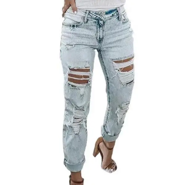 Trendy Ripped Denim Pants for Women