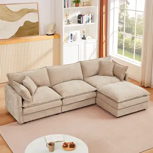Sectional Sofa Modular Couch 102 Inch L Shaped Couch Set for Living Room, 3-Seater Comfy Cloud Couches with Movable Ottoman, DIY Combination, Chenille, Coffee