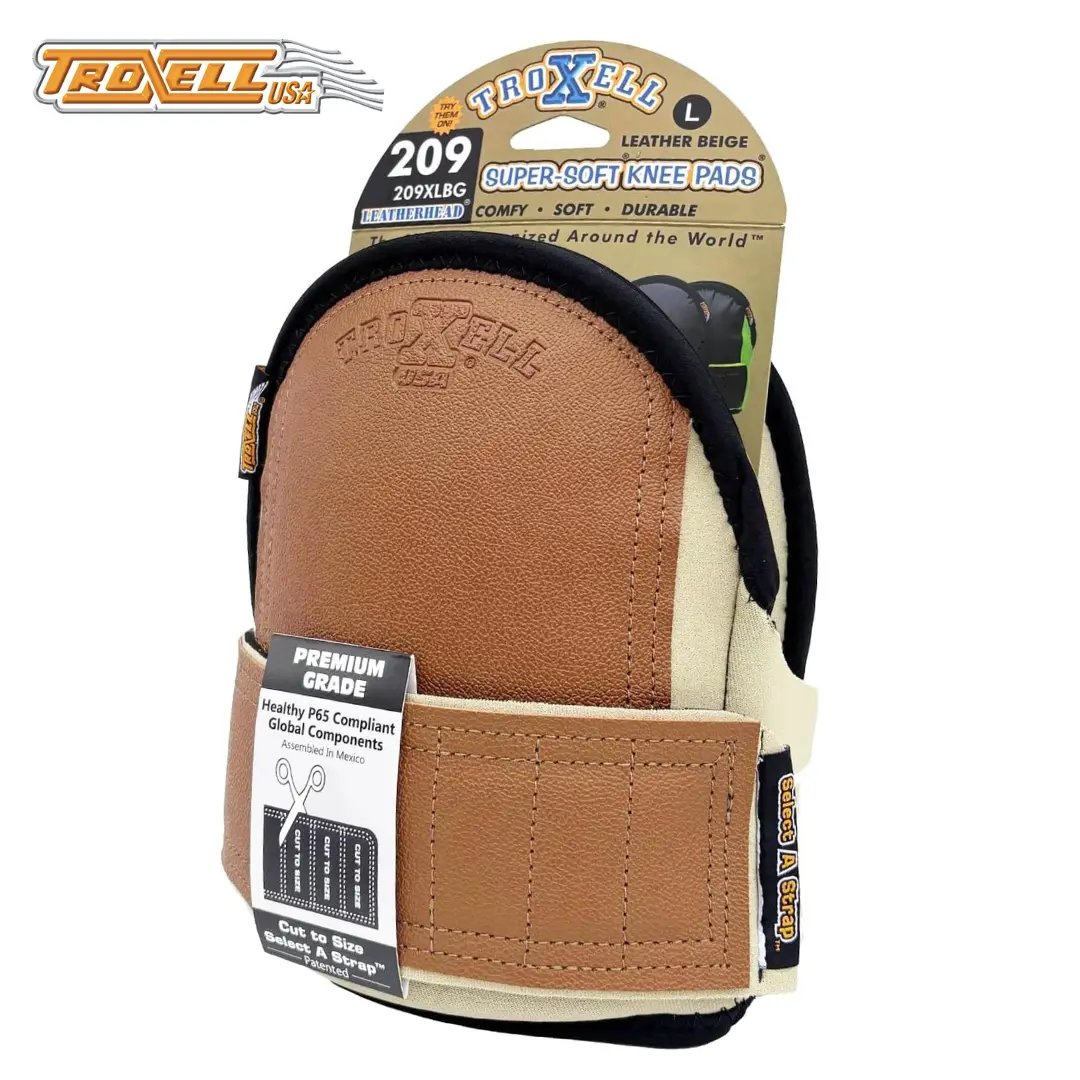 TROXELL USA SuperSoft Leatherhead Kneepads for Men & Women, Ultra Soft Cushion Non-Slip Neoprene Straps Durable Ergonomic Fit for Flooring Construction Work - (Large Size / Bagged in Pairs)