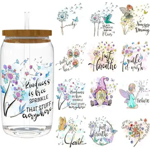 16oz UV DTF Cup Wrap - Removable - DIY UV DTF Transfer Papers for Mug Cups,Notebook - Easy-Peel UV DTF Transfers for Smooth Surfaces (Dandelion-Silhouette)