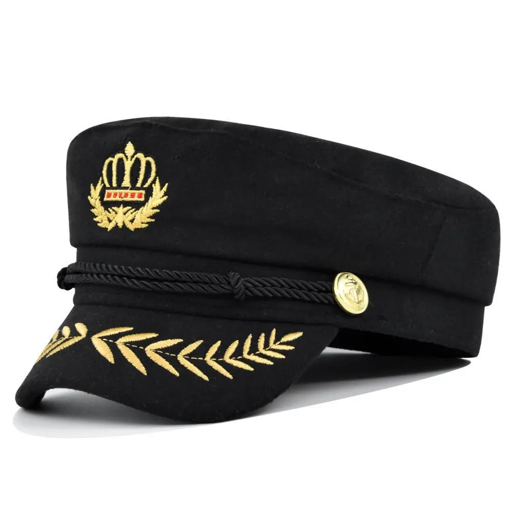 Captain Hat with Gold Crown Embroidery, Embroidered Caps, Vintage Yacht Captain Hat, Adjustable Maritime Officer Hat, Perfect for Role Play and Daily Wear