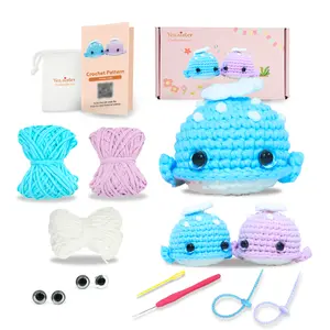 Yes.sister DIY Crochet Kit Set of 2 Adorable Whale Plushies Soft Cotton Yarn Video Tutorials Eco-Friendly & Stress-Relieving Craft