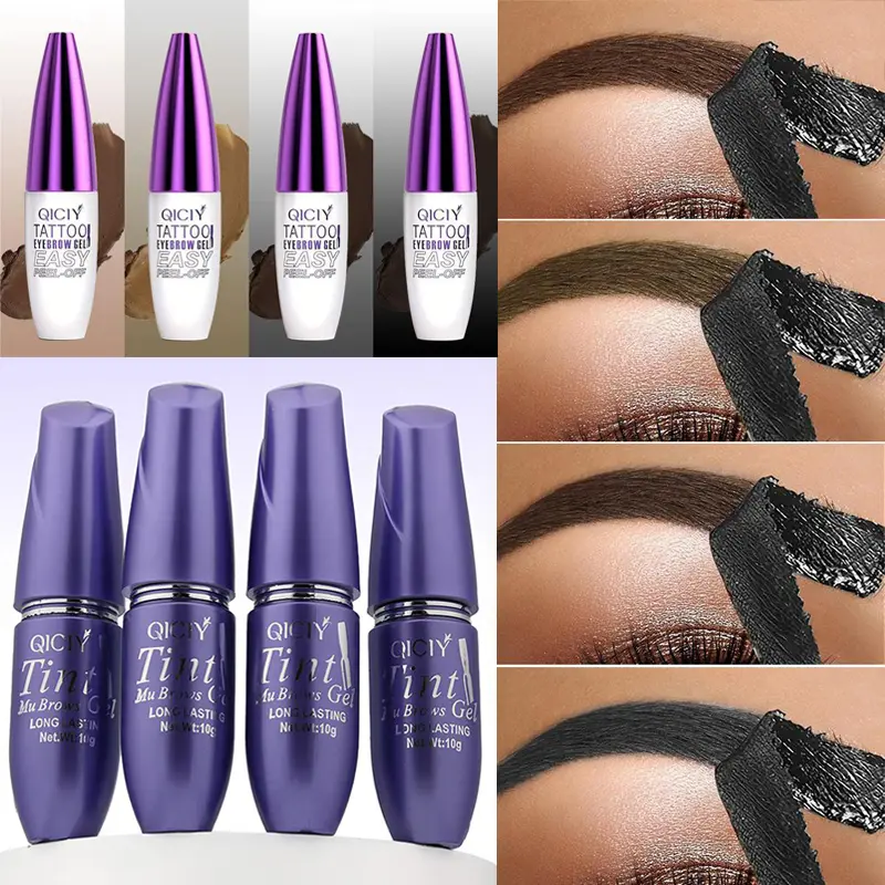 Solid color Easy Peel-Off Eyebrow Gel - Waterproof & Sweatproof, Long-Lasting Black or Brown Tattoo Tint, Film Forming, Medium Coverage for All Skin Types, 10g Makeup Cosmetic