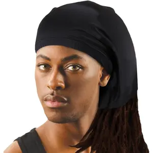 Cotton Spandex Dreadlock Cap Open Back for Men Women, Braids, Wide Elastic Loc and Long Braid Cover for Full Hair, Stocking Sleep, Night Sleep Bonnet, 2PC Black Color