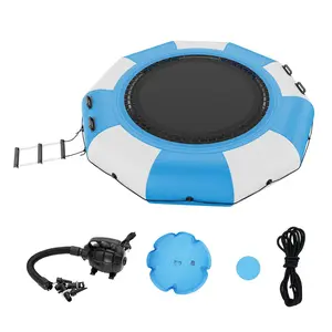 【fathersdaygift】VEVOR Inflatable Water Bouncer, 10ft Recreational Water Trampoline, Portable Bounce Swim Platform with 3-Step Ladder & Electric Air Pump, Kids Adults Floating Rebounder for Pool, Lake, Water Sports
