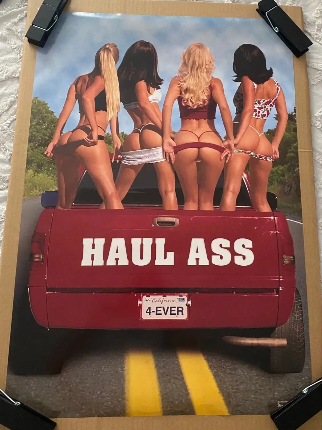 Vintage 1990’s Haul Ass Pickup Truck Poster, Home Decor Wall Art with Sexy Girls Print for Living Room Decoration