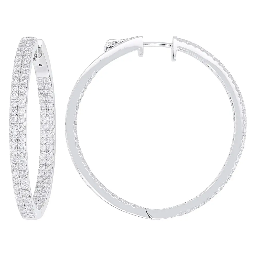 JTV White Cubic Zirconia Rhodium Over Brass Inside-Out Hoop Earrings 1.50ctw