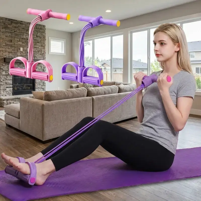 6-Tube Pedal Resistance Band, Multifunctional Elastic Sit-Up Training Rope with Foam Handles, Portable Abs Equipment for Home Fitness Workouts, Fitness Bands