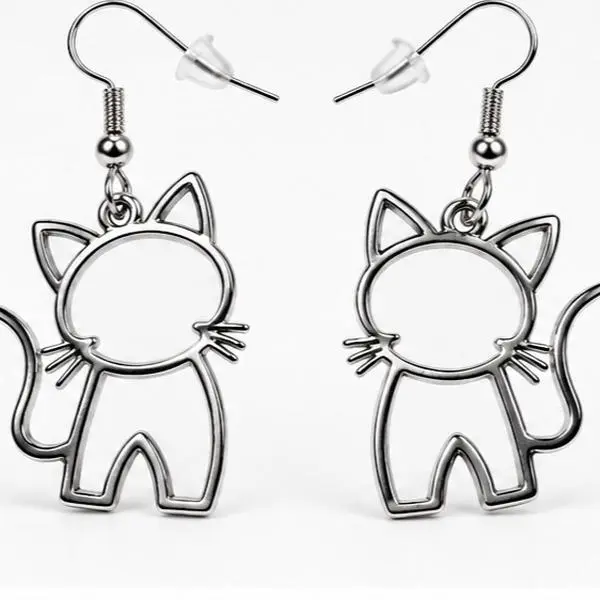Silver Fat Cat Earrings (Hypoallergenic)