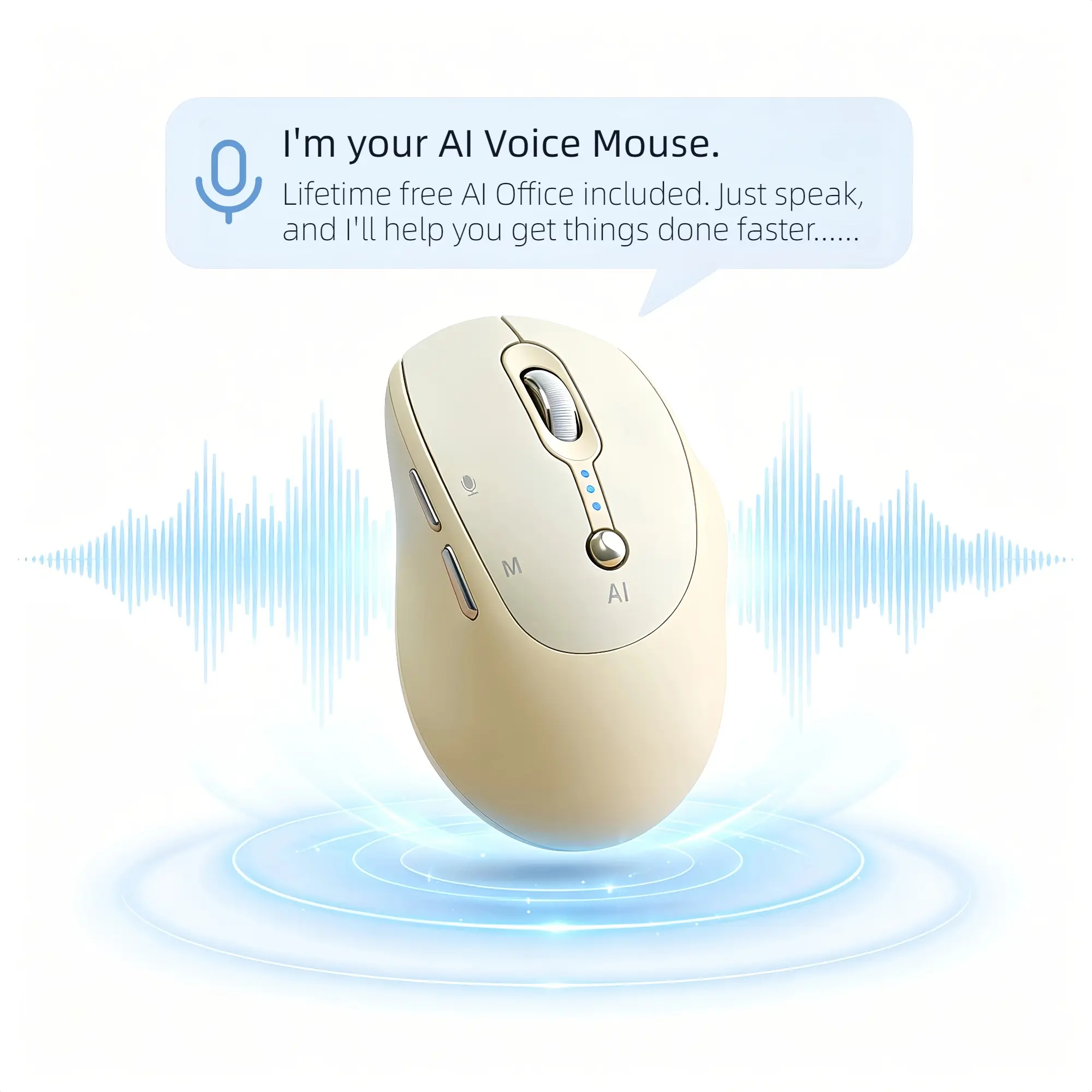 M7 AI Voice Mouse - 2.4G Wireless + Bluetooth Rechargeable Mouse, Lifetime Free AI Office Tools, AI Writing, PPT Creation, Voice Typing & Translation, 1-Click AI Assistant, Custom M Key for Work, Home Office & Productivity