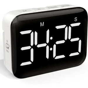 Magnetic Kitchen Timer for Cooking with Count Up Countdown, Digital Timer Battery Powered with Large Display, 2 Brightness and Volume Levels for Classroom, Teacher, Kids