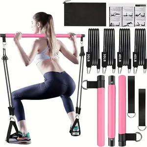 8-piece Pilates Bar Kit with 4 Resistance Bands (140 lbs) - A portable home gym fitness equipment set, equipped with ankle straps and a portable drawstring backpack, suitable for men and women's fitness workouts sports bra women