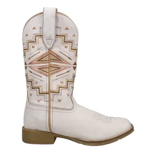 ROPER Womens Monterey Aztec Southwest Square Toe  Casual Boots Mid Calf Low Heel 1-2" - White