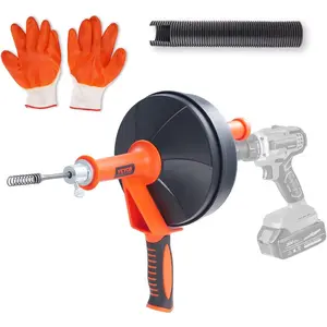 VEVOR Drain Auger 25Ft, Plumbing Snake with Drill Attachment, Plumbers Snake Drain Clog Remover for Kitchen Bathroom Shower Sink with Protective Hose and GlovesVEVOR Super Brand Day