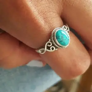Vintage Green Turquoise Ring Engagement Gift Hand Jewelry