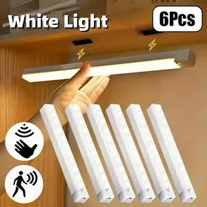 6pcs LED Motion Sensor Strip Lights, USB Rechargeable Dimmable Indoor Sports Sensor Lights, Suitable for Wardrobe, Cabinet, Kitchen, Desk, Night Light, Hallway, Stairs