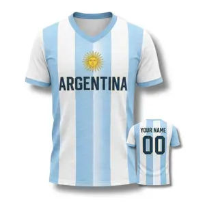 Personalized Argentina 2026 Jersey, Custom Name Number Jersey, Sky Blue White V-Neck Argentina Flag Game Day Shirt, Sun Graphic Fan Jersey, Great Gift for Players and Fans