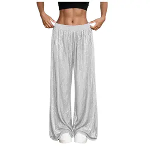 2025 New Sequin Wide Leg Pants Women High Waisted Summer Thin Breathable Flattering Pants Fashion European American Casual Loose