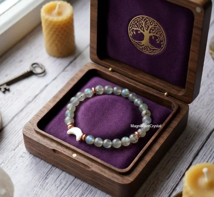 Genuine Labradorite Moon Crystal Bracelet Lunar Energy Healing Reiki Stretch Jewelry, Stone Bracelets, Crystals Bracelets